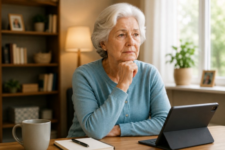 Mujer mayor dudando ante una tablet