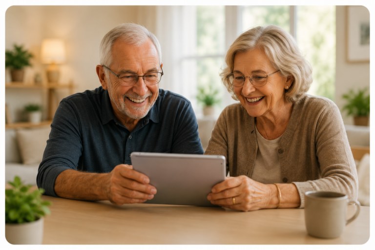 Pareja mayor usando una tablet